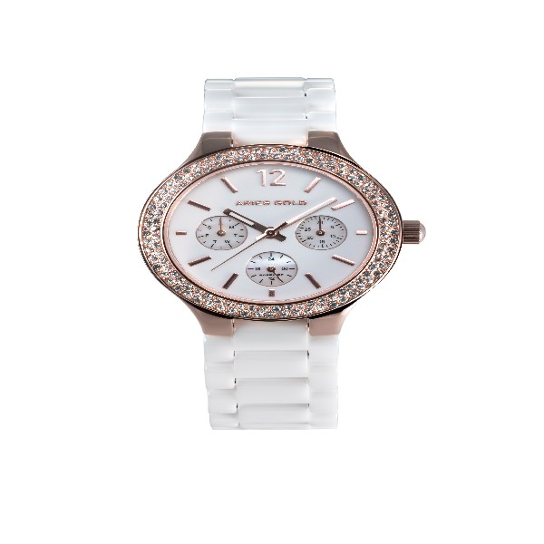 ARIES GOLD ENCHANT CONQUERESS ROSE GOLD STAINLESS STEEL L 5004Z RG-W WHITE CERAMIC STRAP WOMEN'S WATCH